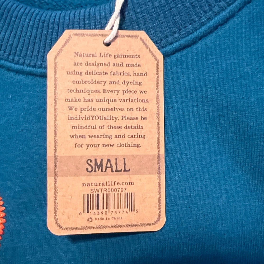 NATURAL LIFE Teal Sweatshirt with Orange and Pink Accents - Picture 4 of 4